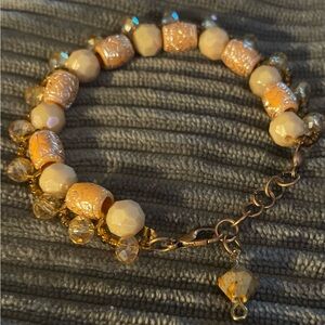 Cream and Pink Beaded Bracelet with Charm